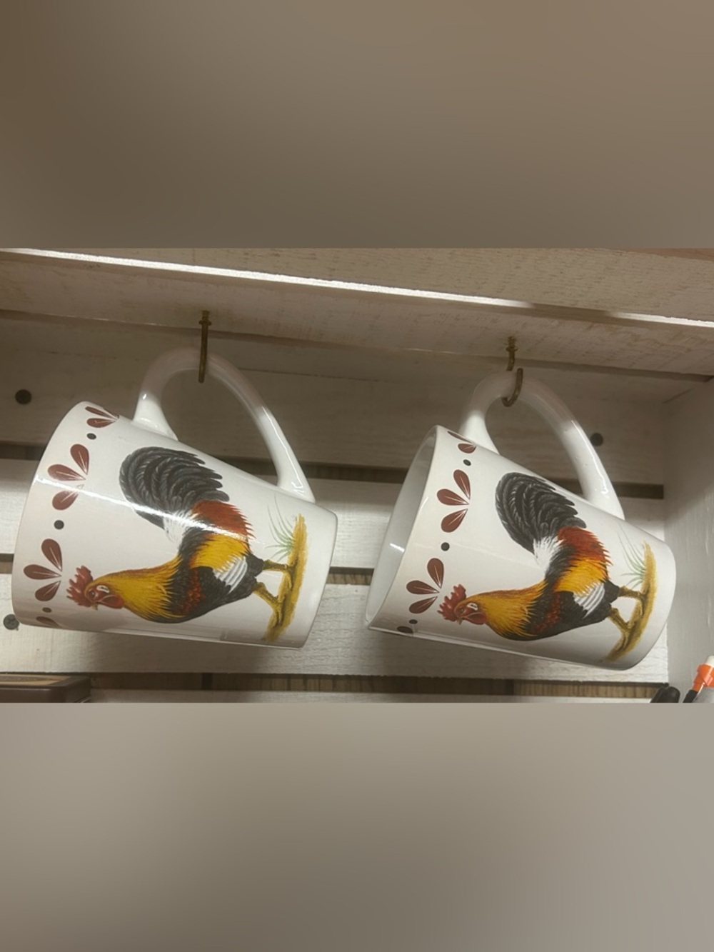White Ceramic Rooster Mug with Multicolor Farmhouse Artwork